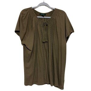 Lauren Ralph Lauren Tie Tassel Embroidered Bohemian Blouse Green - 2X